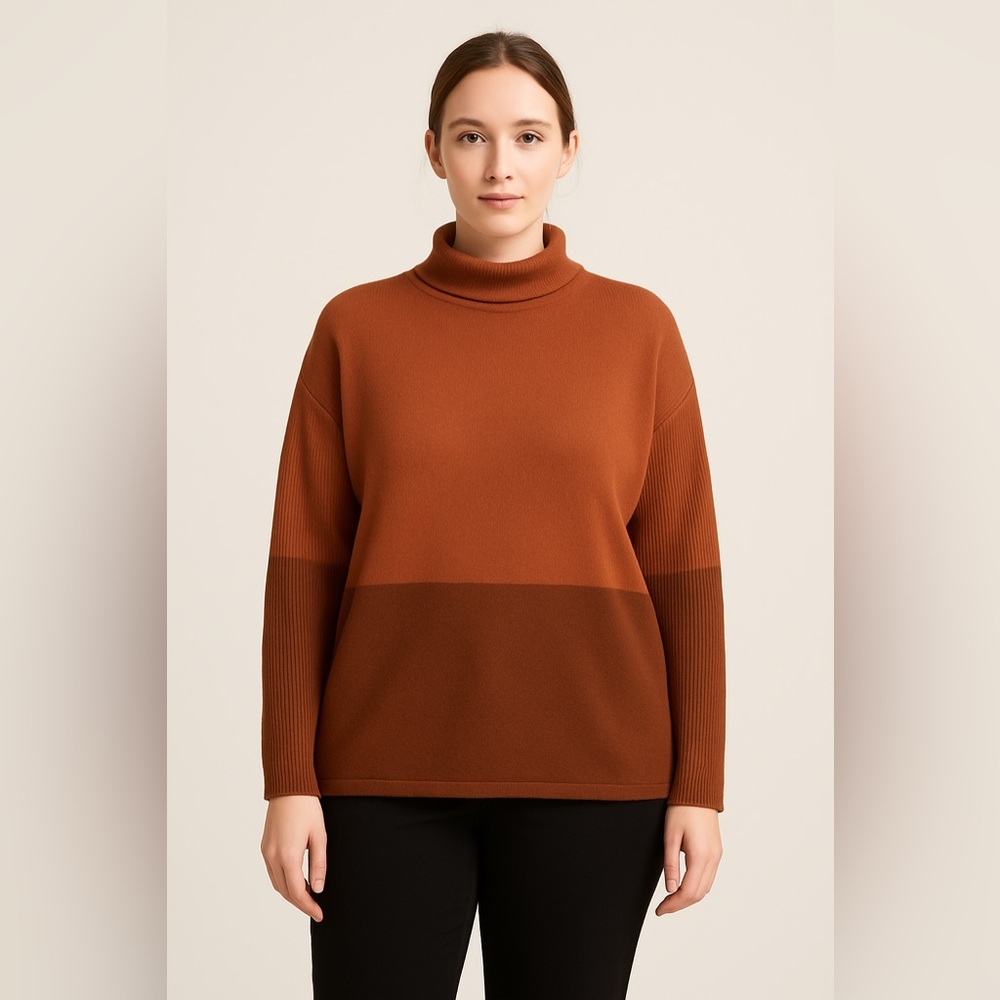 TAHARI funnel neck collar color block sweater size 2X; runs small; XL